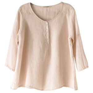 Viola Borghi 100% Linen Light Petal Pink Sequins Made in Italy Blouse Oversized